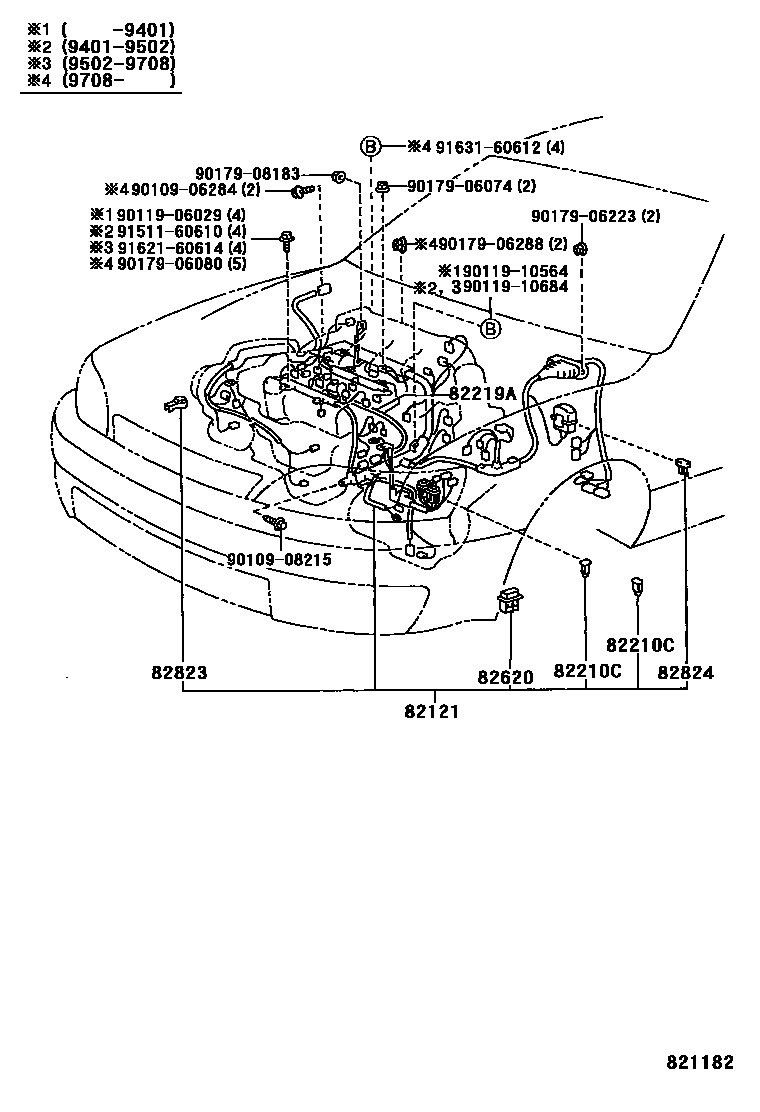 Toyota CAMRY 线束和卡夹 EPC diagram — 821182