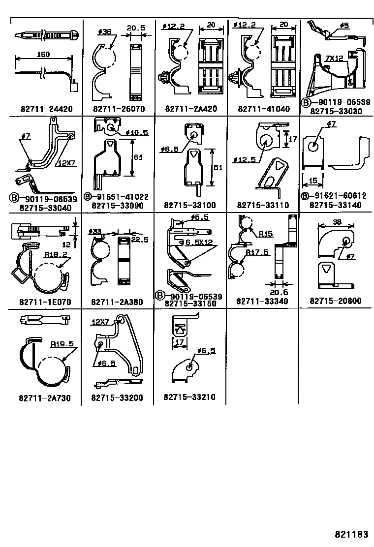 Toyota CAMRY 线束和卡夹 EPC diagram — 821183