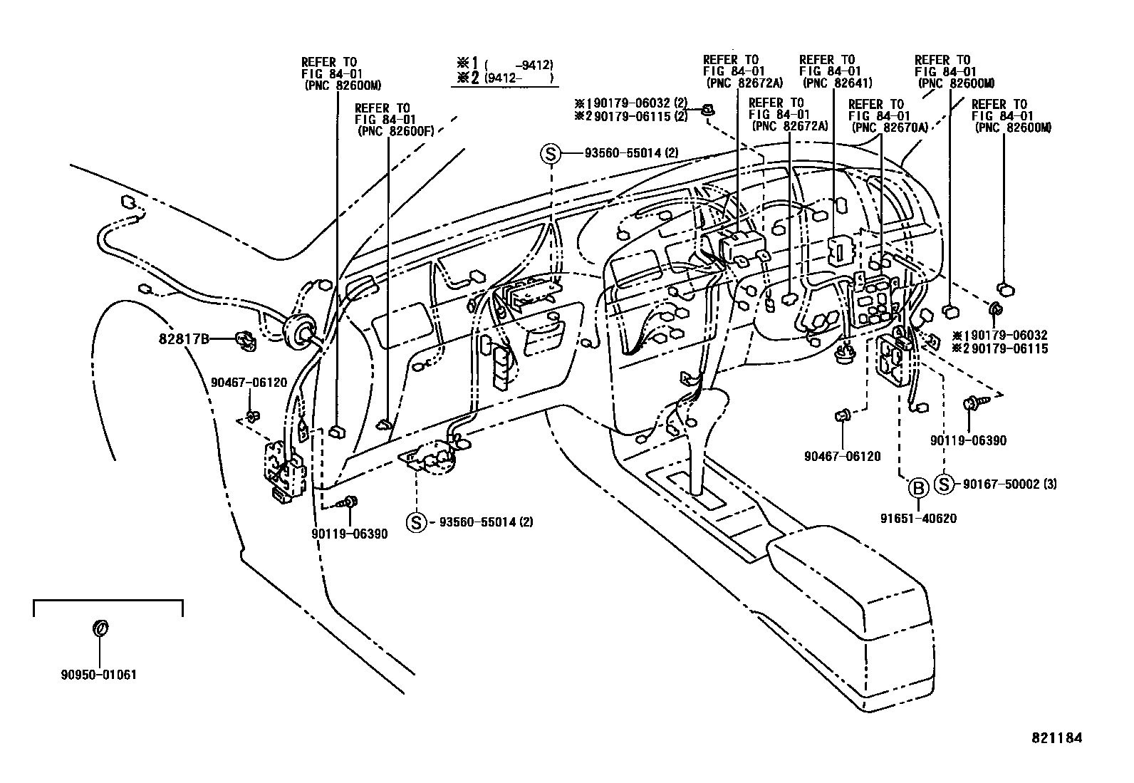 Toyota CAMRY 线束和卡夹 EPC diagram — 821184