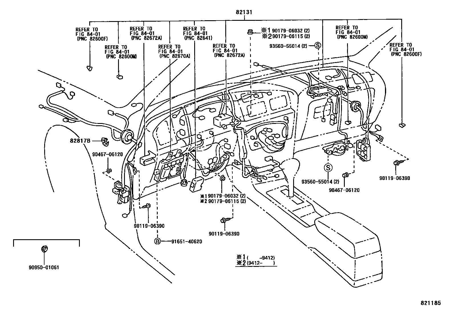 Toyota CAMRY 线束和卡夹 EPC diagram — 821185