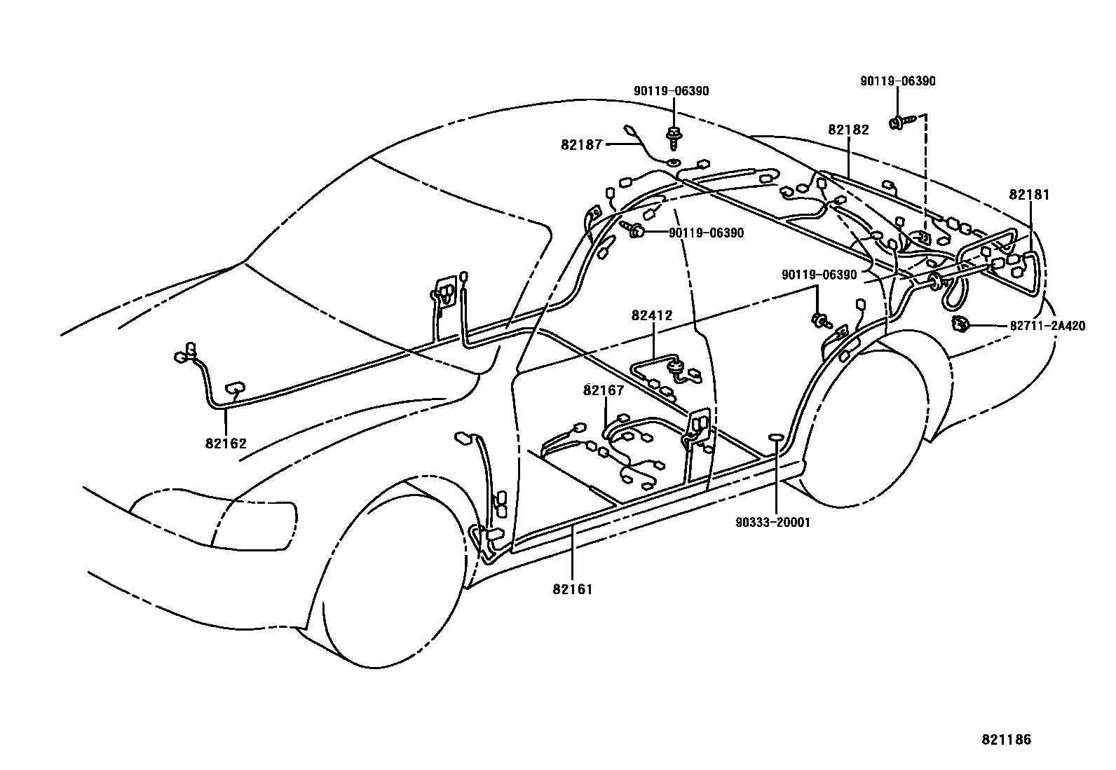 Toyota CAMRY 线束和卡夹 EPC diagram — 821186