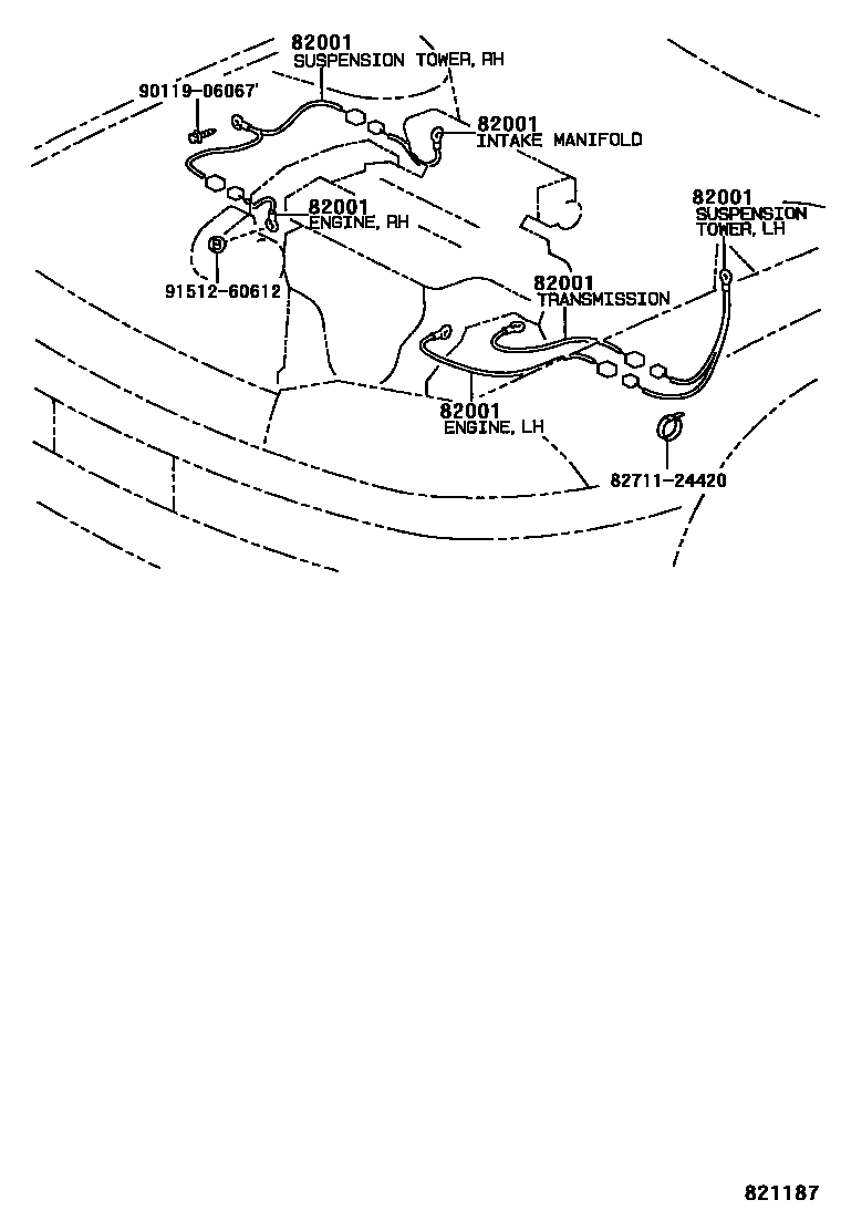 Toyota CAMRY 线束和卡夹 EPC diagram — 821187