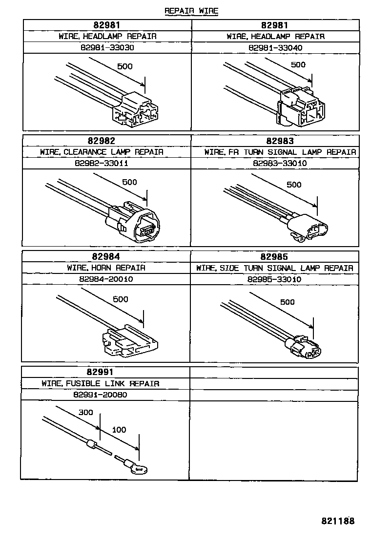 Toyota CAMRY 线束和卡夹 EPC diagram — 821188