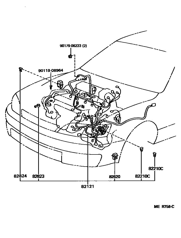 Toyota CAMRY 线束和卡夹 EPC diagram — MER756C