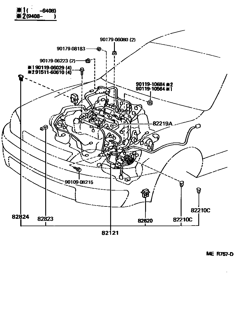 Toyota CAMRY 线束和卡夹 EPC diagram — MER757D