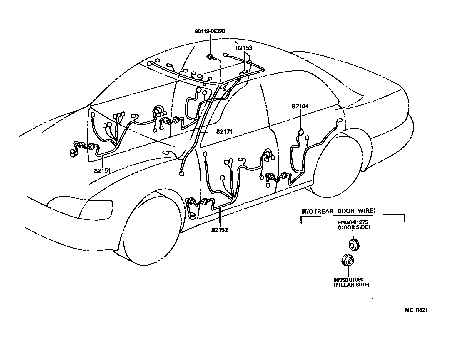Toyota CAMRY 线束和卡夹 EPC diagram — MER821