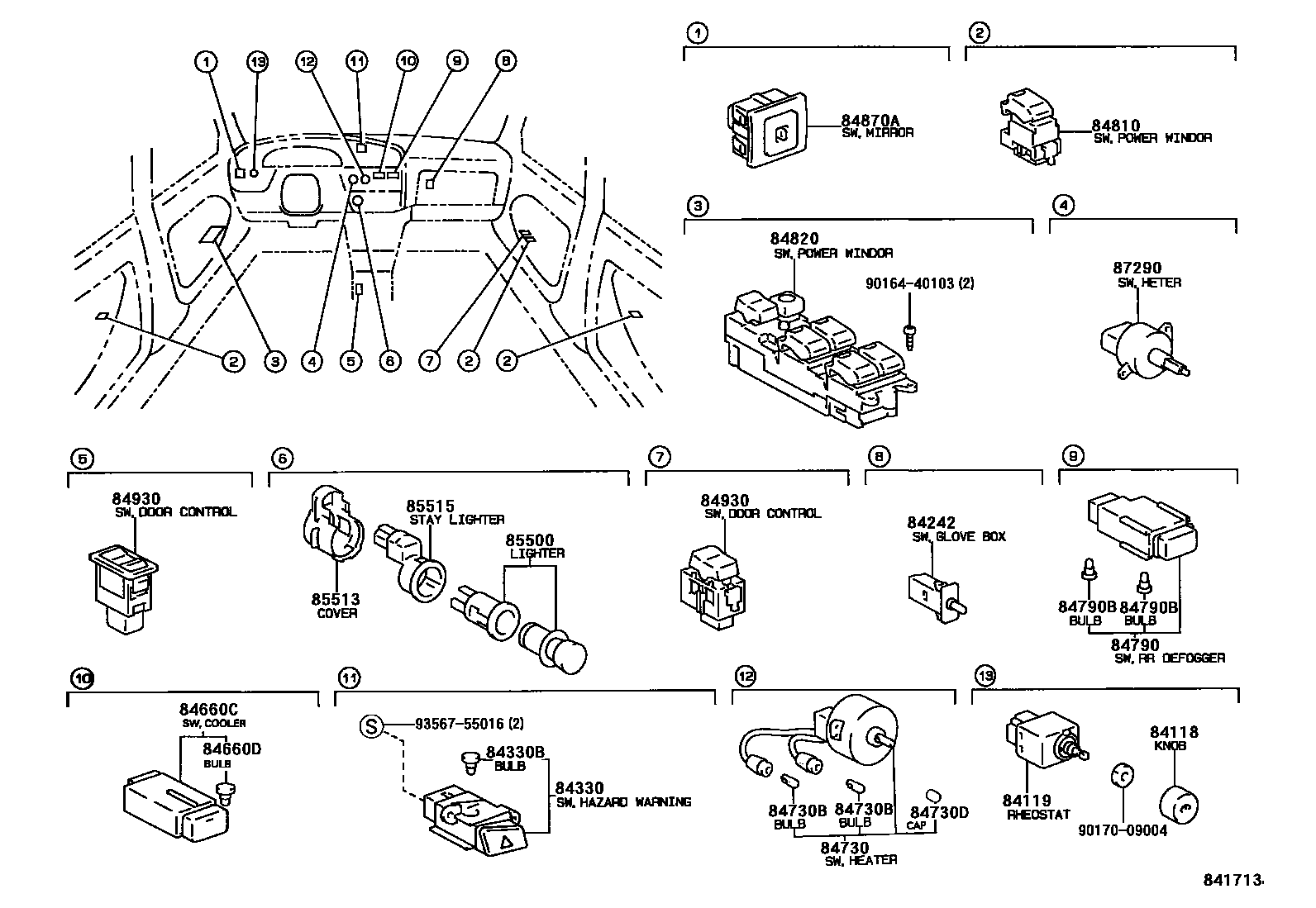 Toyota CAMRY 开关和继电器和ECU EPC diagram — 841713