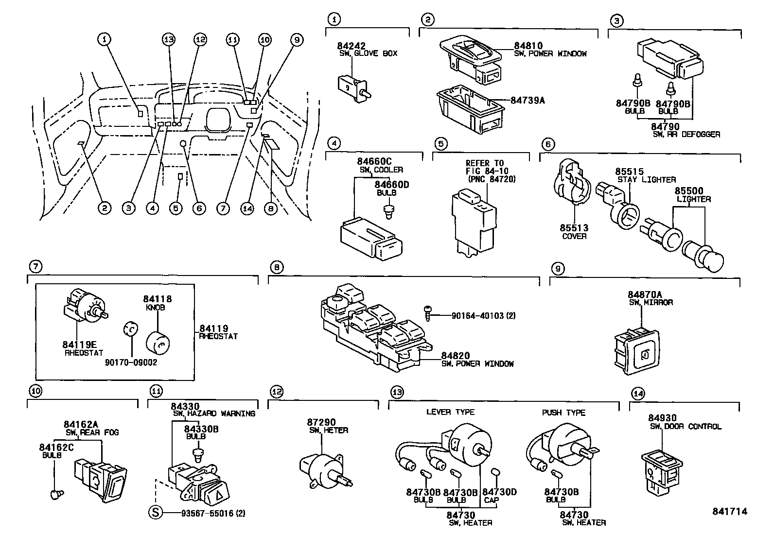 Toyota CAMRY 开关和继电器和ECU EPC diagram — 841714