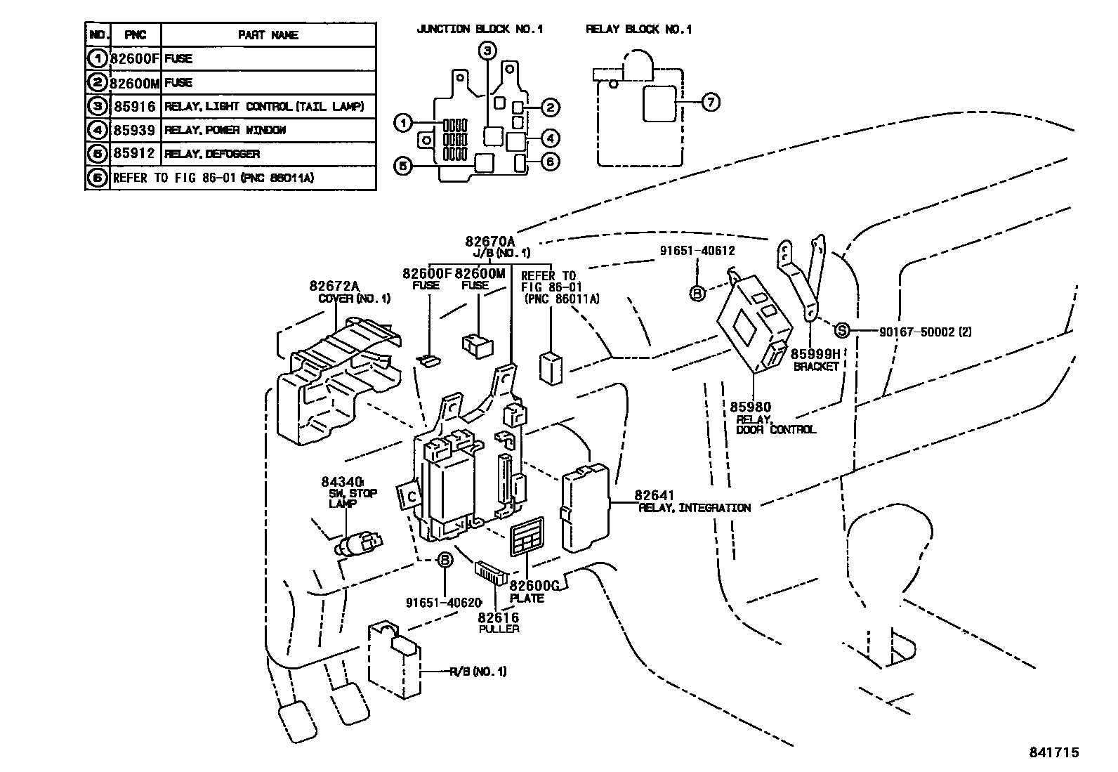 Toyota CAMRY 开关和继电器和ECU EPC diagram — 841715