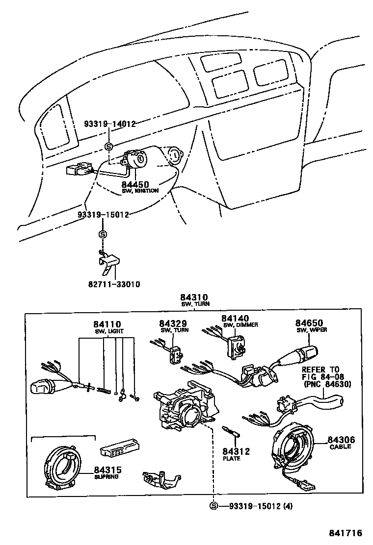 Toyota CAMRY 开关和继电器和ECU EPC diagram — 841716