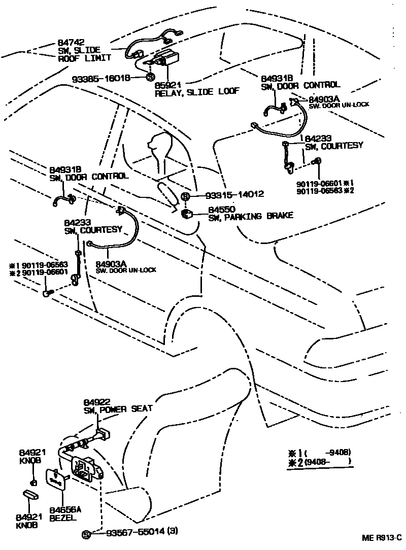 Toyota CAMRY 开关和继电器和ECU EPC diagram — MER913C