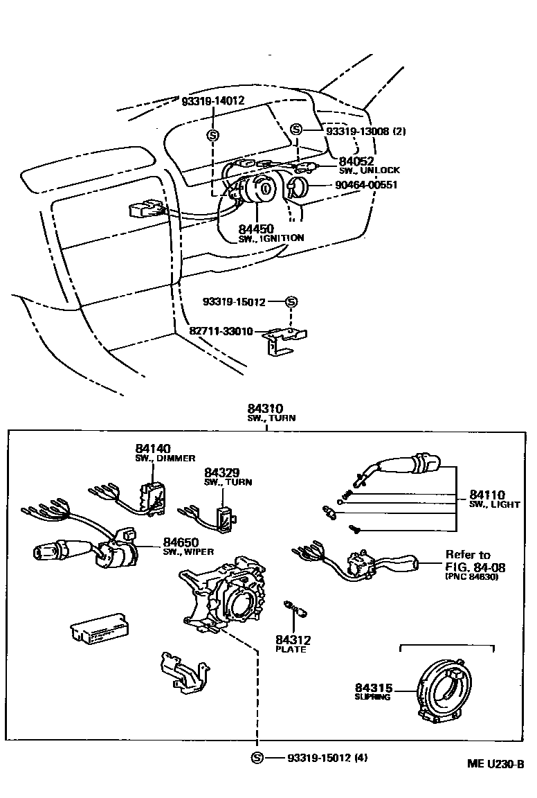 Toyota CAMRY 开关和继电器和ECU EPC diagram — MEU230B