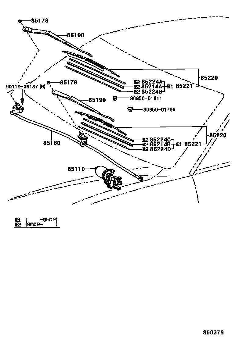 Toyota CAMRY 挡风玻璃刮水器 EPC diagram — 850379