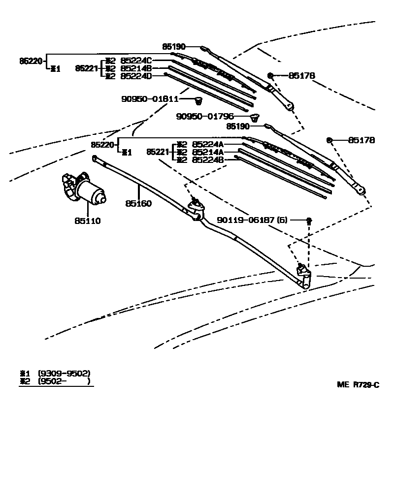 Toyota CAMRY 挡风玻璃刮水器 EPC diagram — MER729C