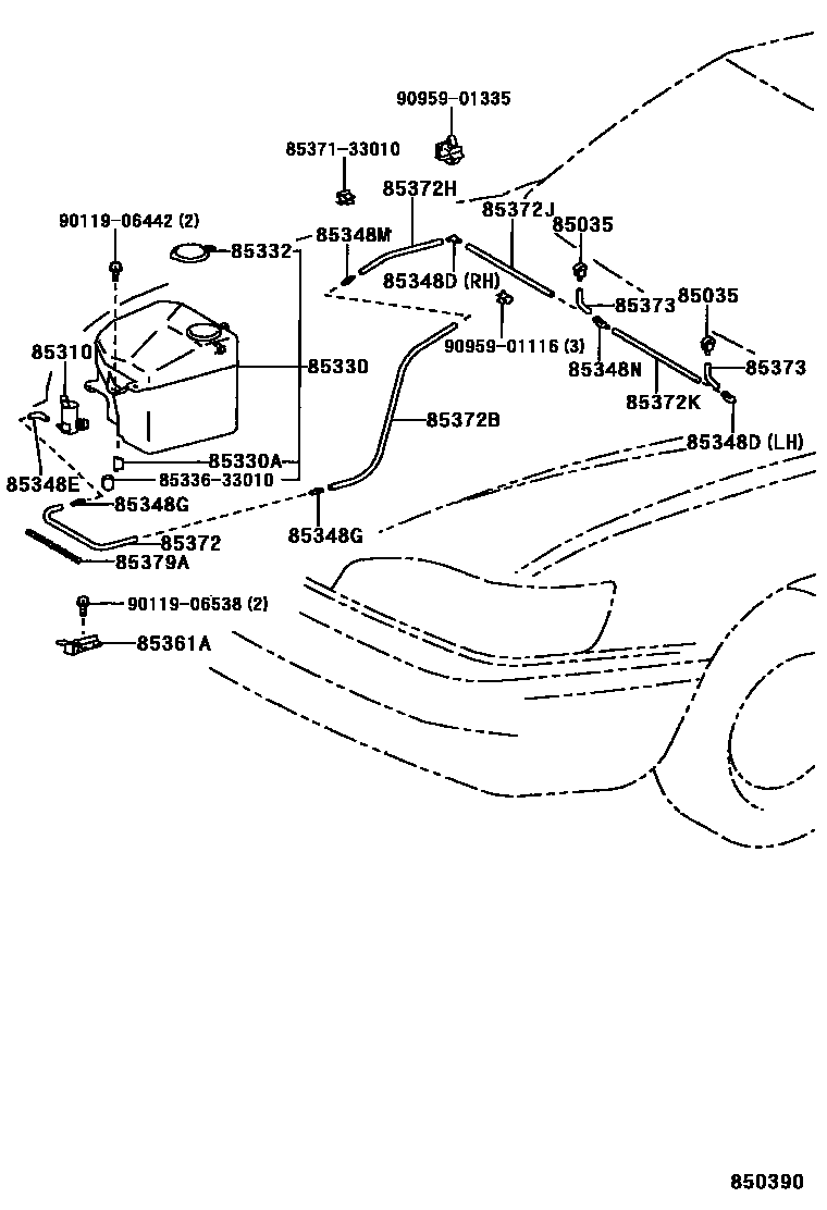 Toyota CAMRY 挡风玻璃清洗器 EPC diagram — 850390