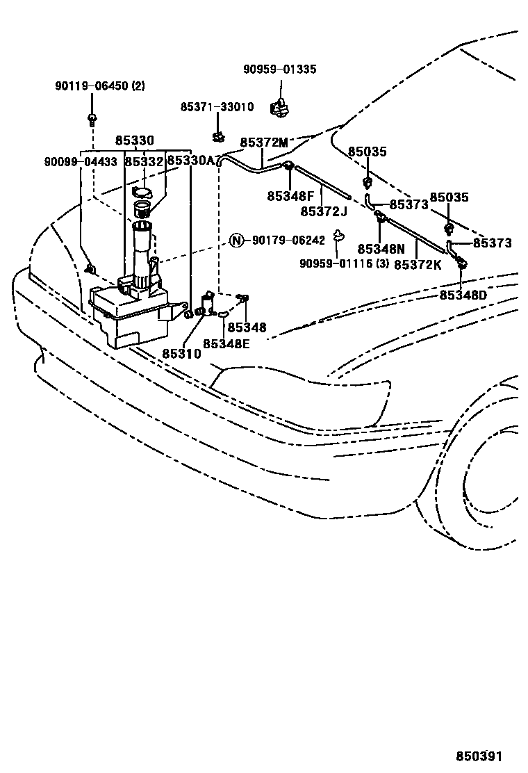 Toyota CAMRY 挡风玻璃清洗器 EPC diagram — 850391