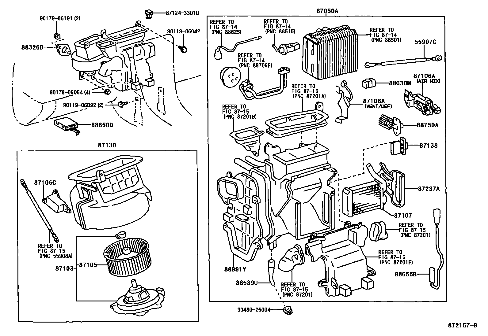 Toyota CAMRY 暖风和空调系统 - 加热装置和鼓风机 EPC diagram — 872157B
