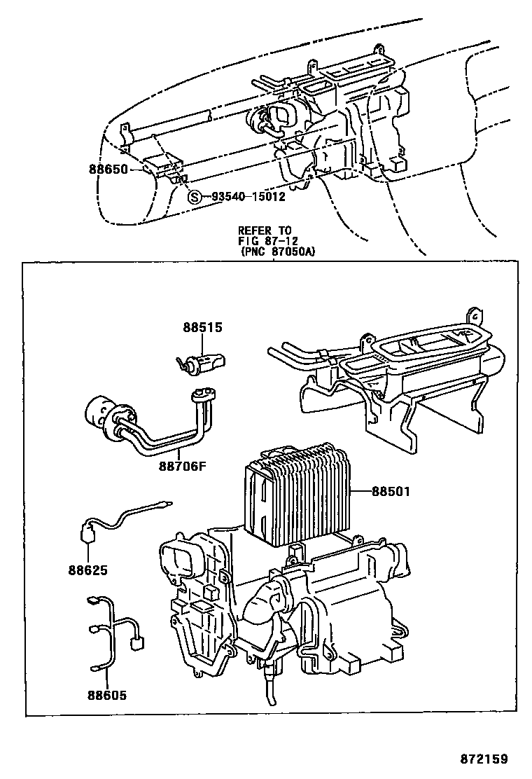 Toyota CAMRY 暖风和空调系统 - 冷却器组件 EPC diagram — 872159