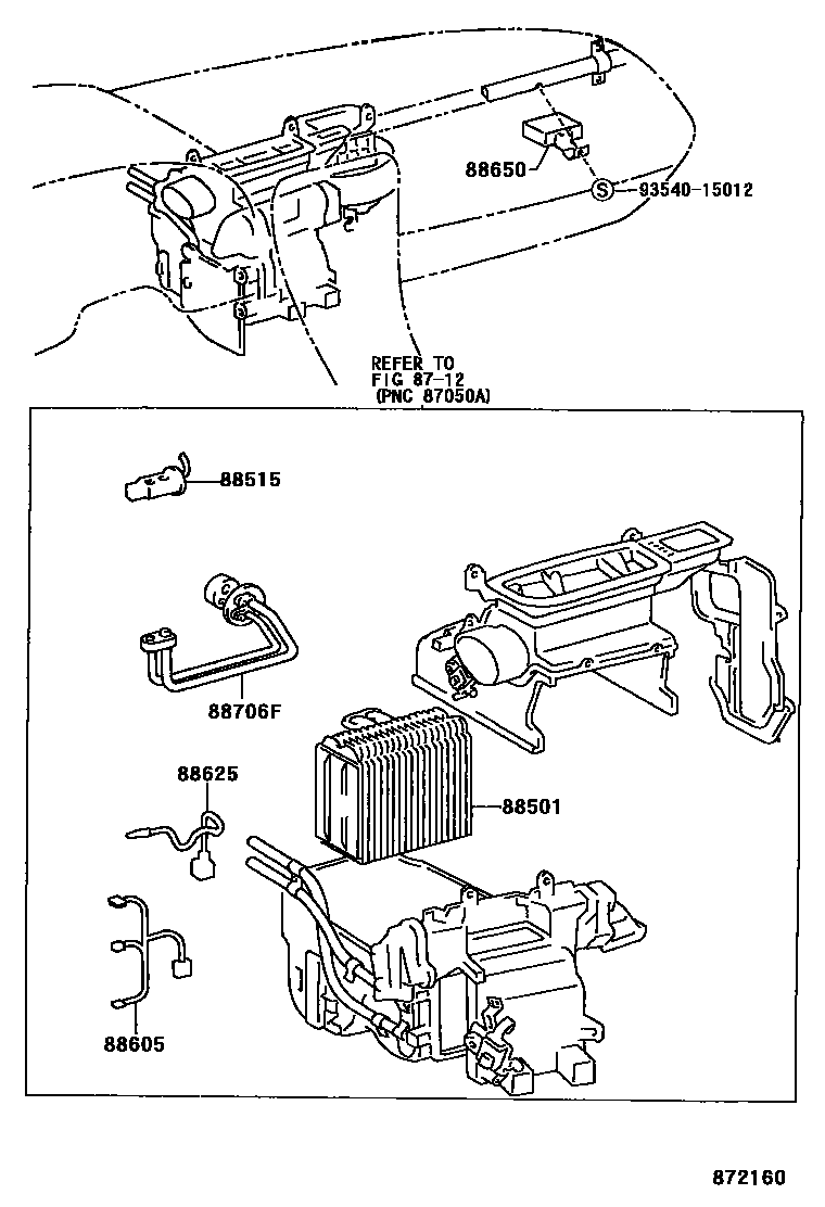 Toyota CAMRY 暖风和空调系统 - 冷却器组件 EPC diagram — 872160