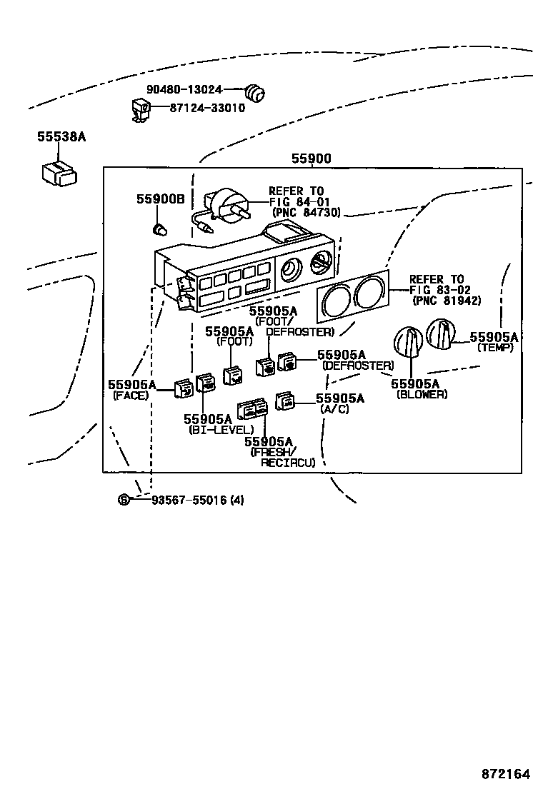 Toyota CAMRY 暖风和空调系统 - 控制器和风管 EPC diagram — 872164