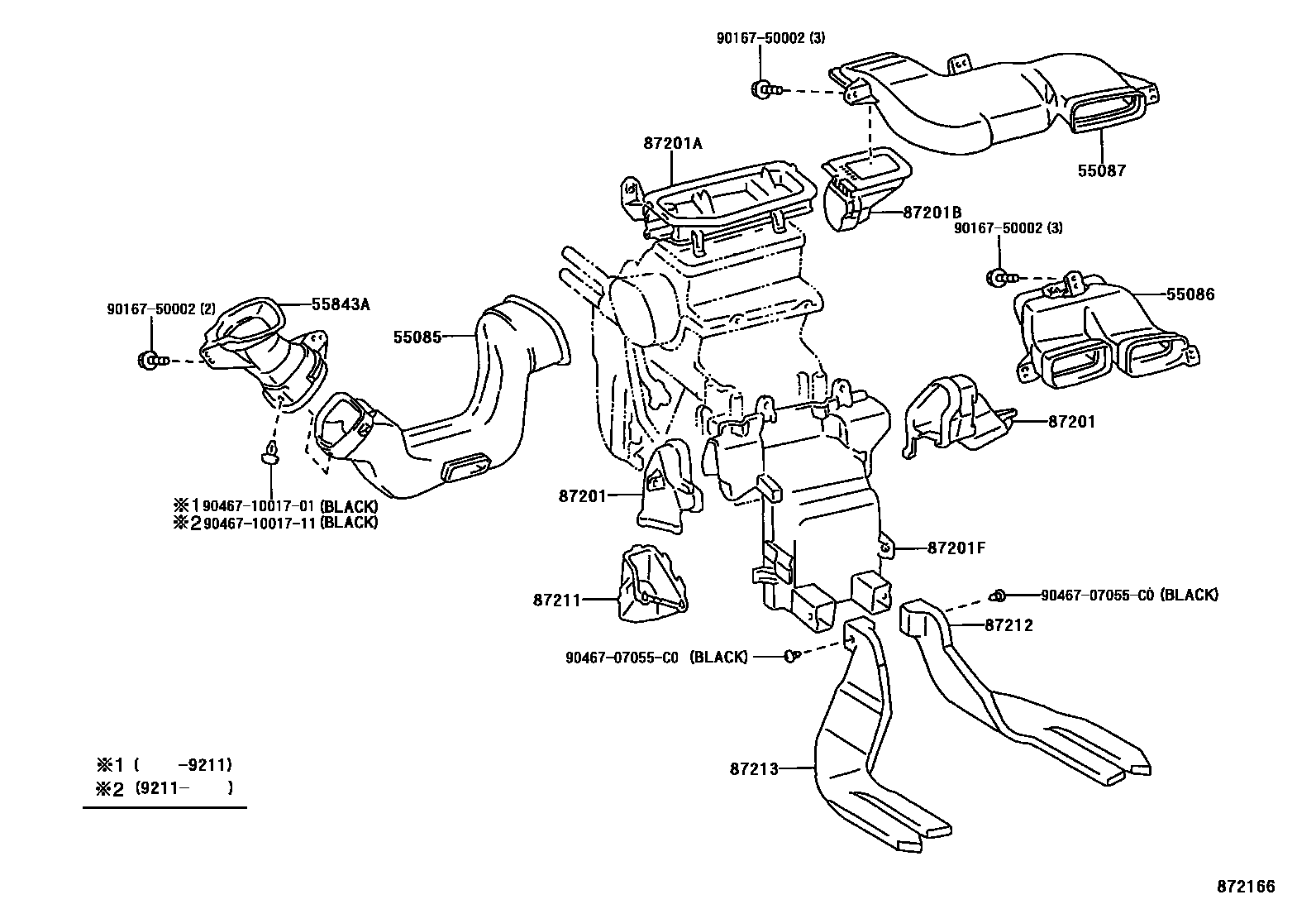 Toyota CAMRY 暖风和空调系统 - 控制器和风管 EPC diagram — 872166
