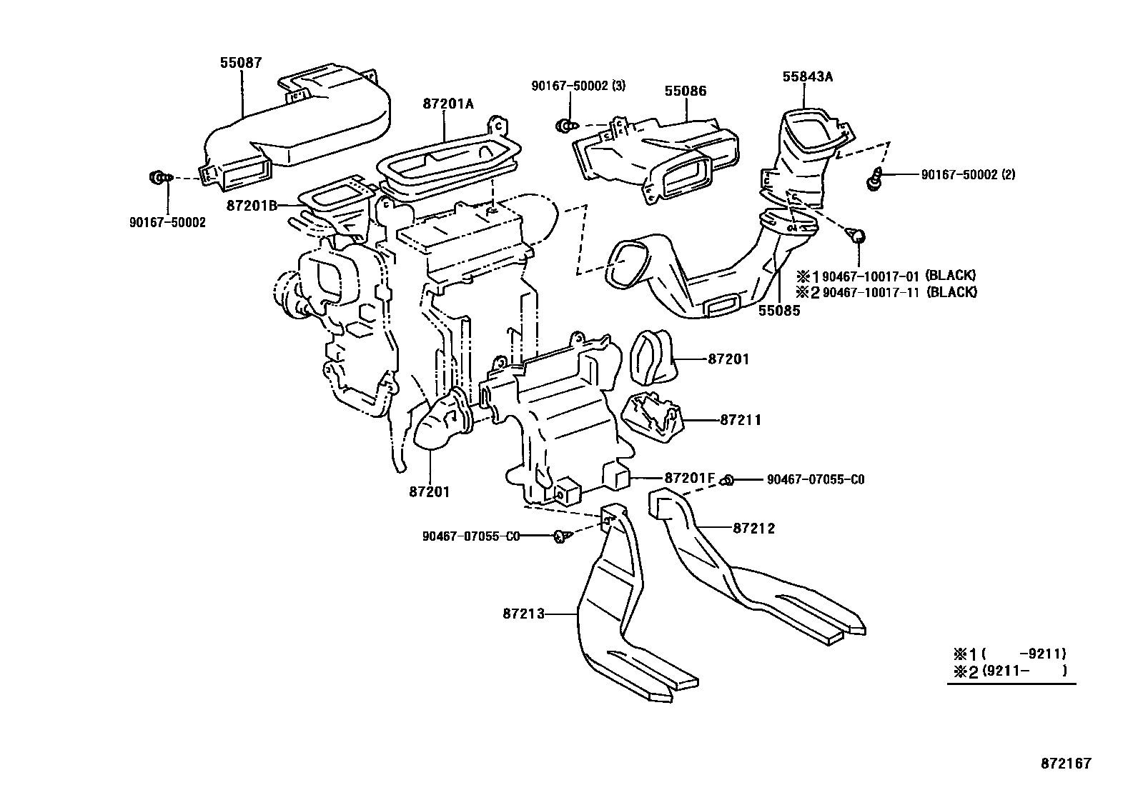 Toyota CAMRY 暖风和空调系统 - 控制器和风管 EPC diagram — 872167