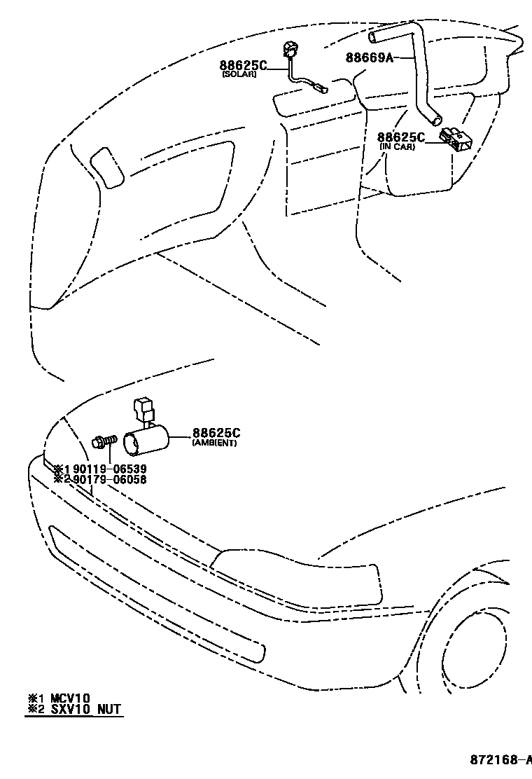 Toyota CAMRY 暖风和空调系统 - 控制器和风管 EPC diagram — 872168A