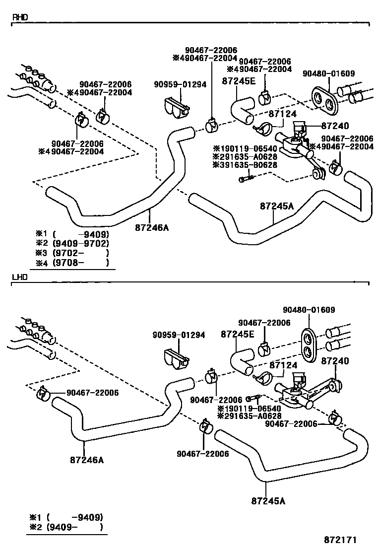 Toyota CAMRY 暖风和空调系统 - 水管 EPC diagram — 872171