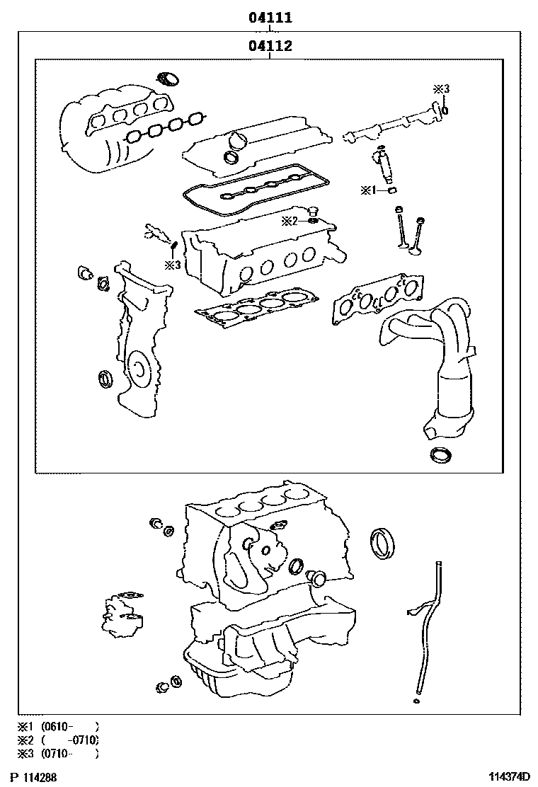 Toyota CAMRY Engine Overhaul Gasket Kit EPC diagram — 114374D