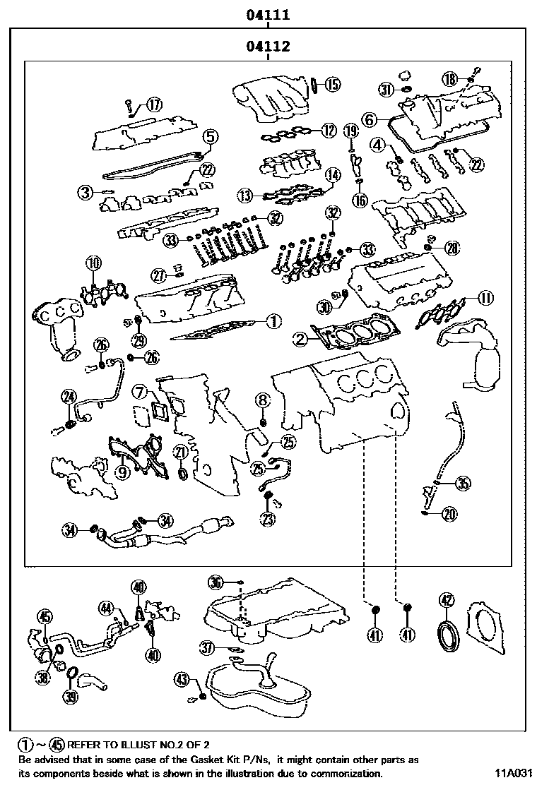 Toyota CAMRY Engine Overhaul Gasket Kit EPC diagram — 11A031