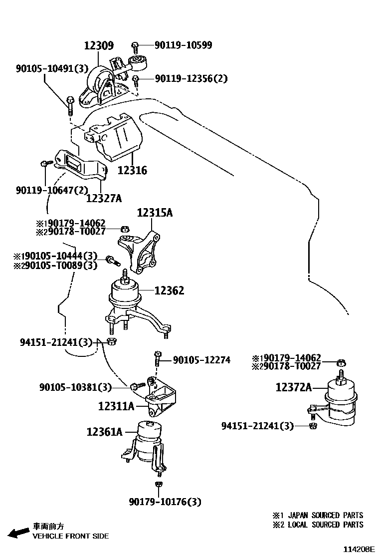 Toyota CAMRY Engine Mounting EPC diagram — 114208E