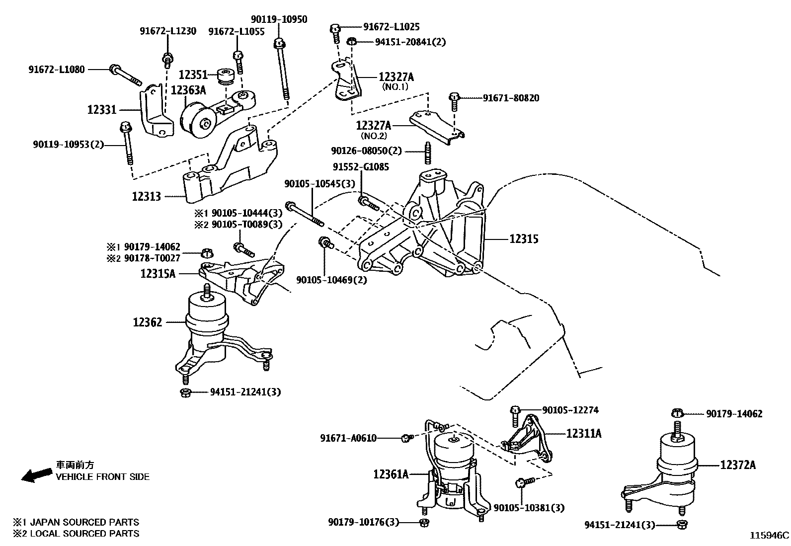 Toyota CAMRY Engine Mounting EPC diagram — 115946C