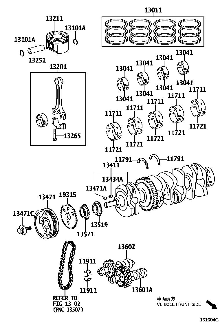 Toyota CAMRY Crankshaft & Piston EPC diagram — 131004C