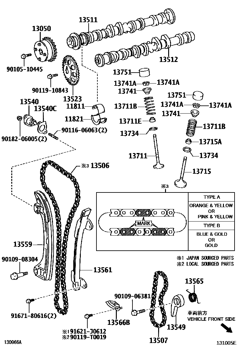 Toyota CAMRY Camshaft & Valve EPC diagram — 131005E