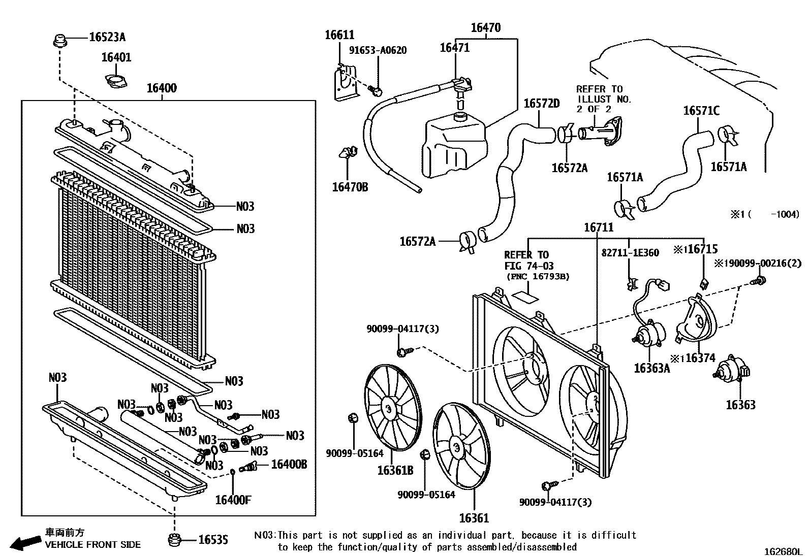 Toyota CAMRY RADIATOR & WATER OUTLET EPC diagram — 162680L