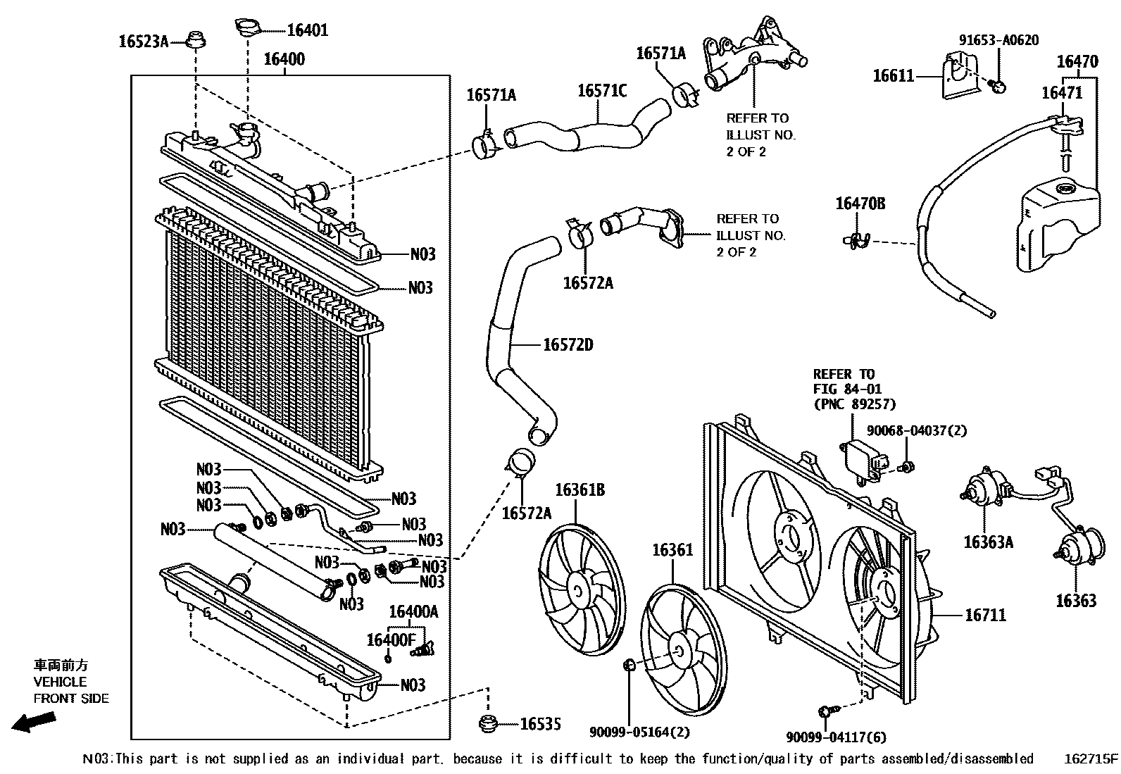 Toyota CAMRY RADIATOR & WATER OUTLET EPC diagram — 162715F