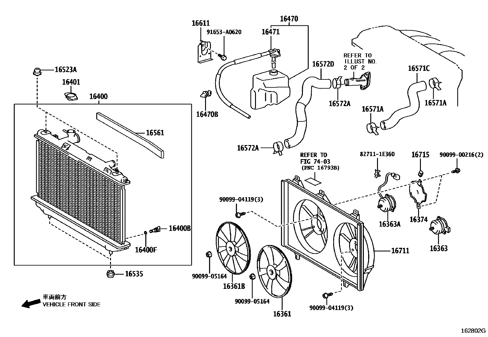 Toyota CAMRY RADIATOR & WATER OUTLET EPC diagram — 162802G