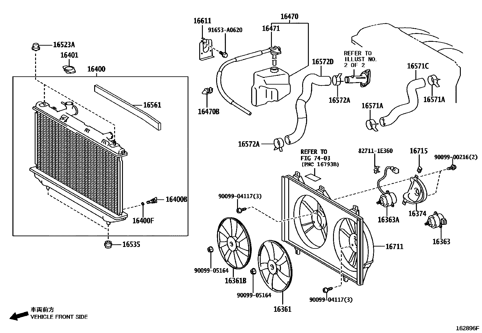 Toyota CAMRY RADIATOR & WATER OUTLET EPC diagram — 162896F