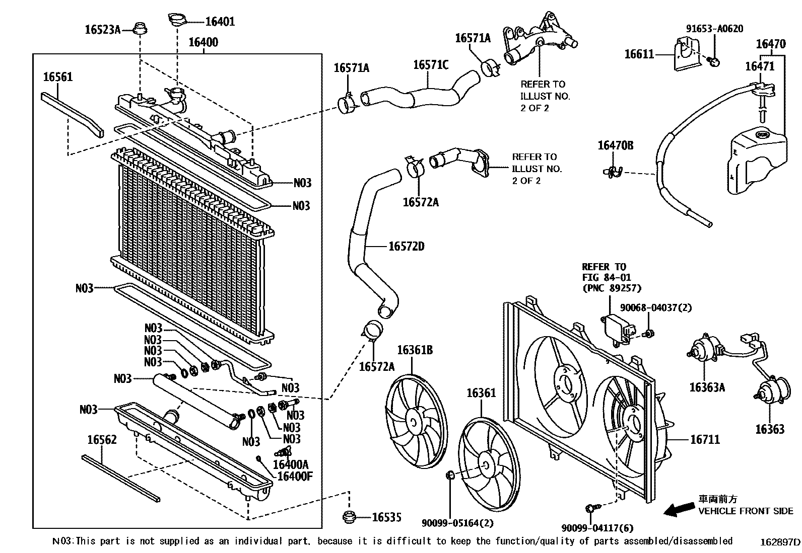 Toyota CAMRY RADIATOR & WATER OUTLET EPC diagram — 162897D
