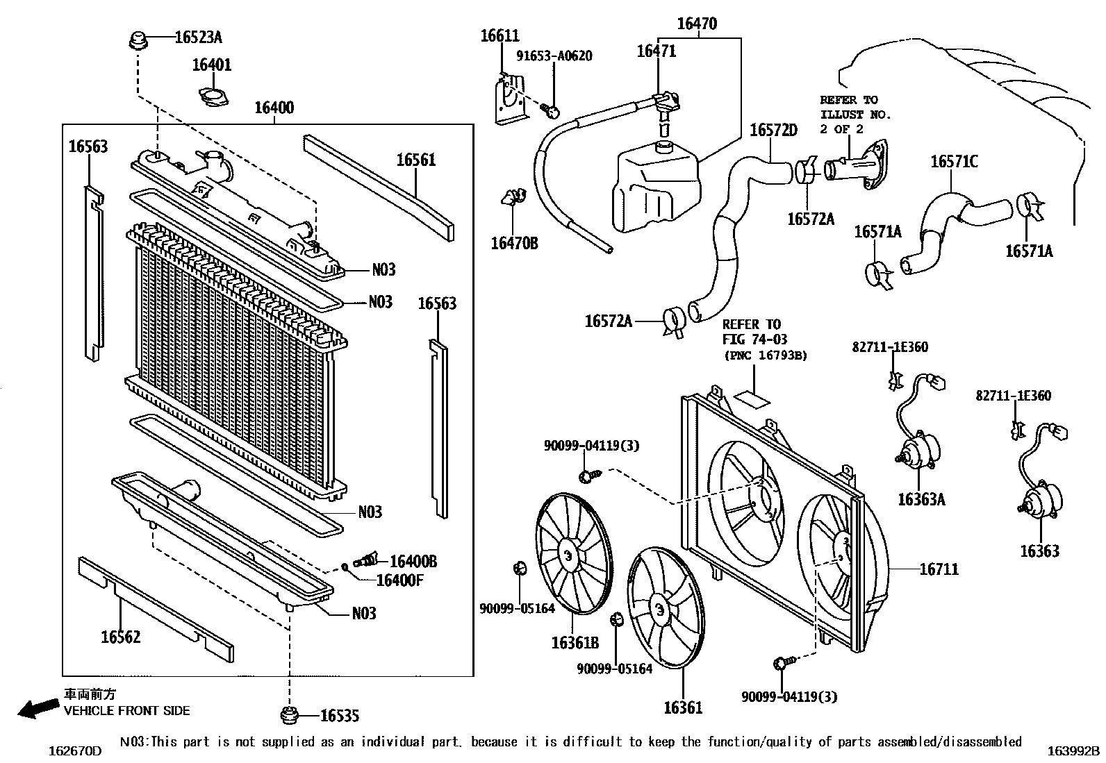 Toyota CAMRY RADIATOR & WATER OUTLET EPC diagram — 163992B