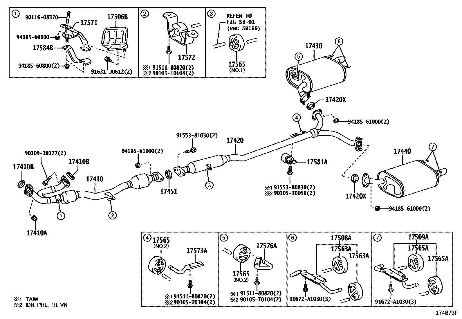 Toyota CAMRY Exhaust Pipe EPC diagram — 174873F