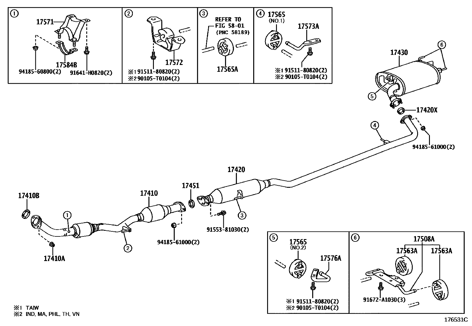 Toyota CAMRY Exhaust Pipe EPC diagram — 176531C