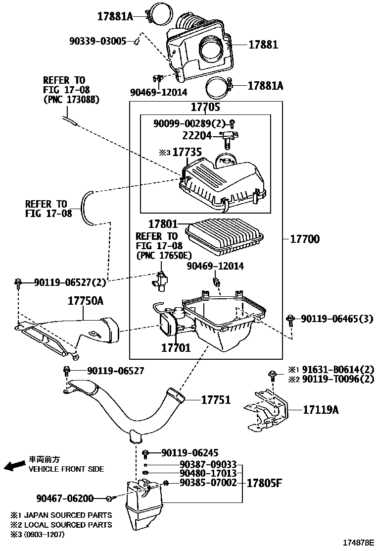 Toyota CAMRY Air Cleaner EPC diagram — 174878E