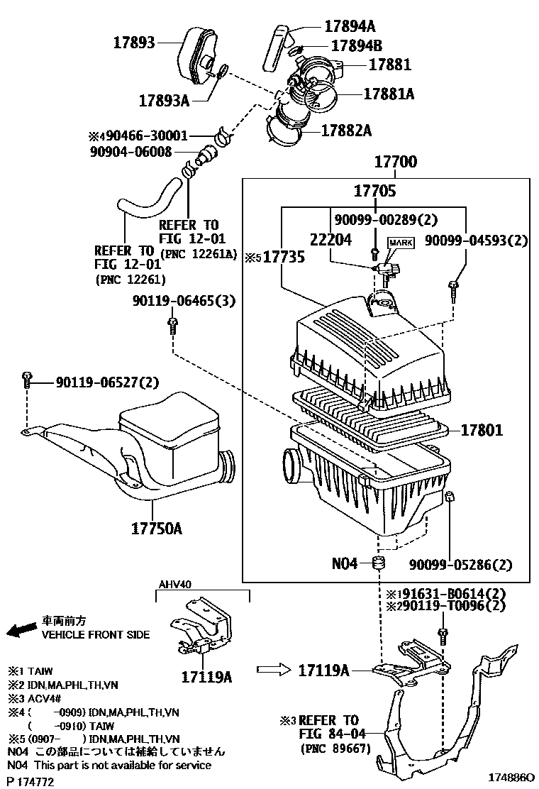 Toyota CAMRY Air Cleaner EPC diagram — 174886O