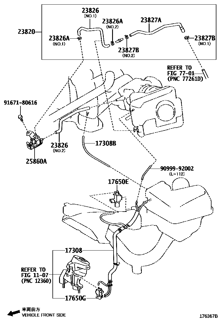 Toyota CAMRY vacuum tube EPC diagram — 176367B