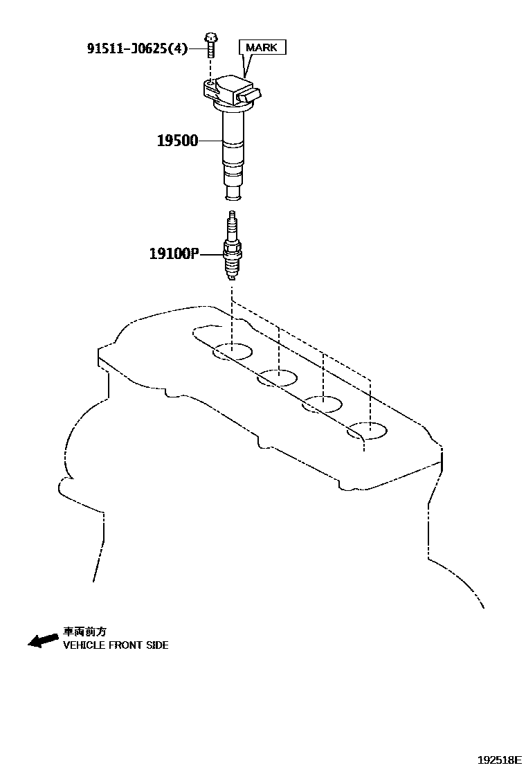 Toyota CAMRY 点火线圈和火花塞 /电热塞 EPC diagram — 192518E