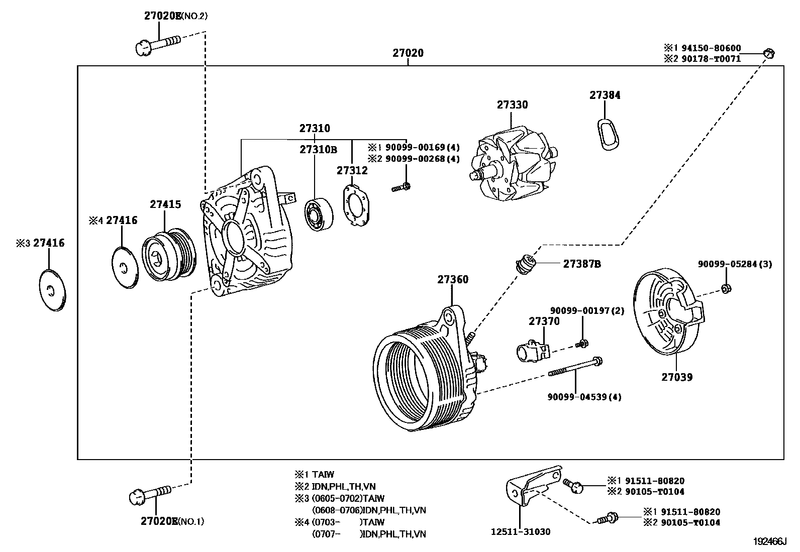 Toyota CAMRY Alternator EPC diagram — 192466J