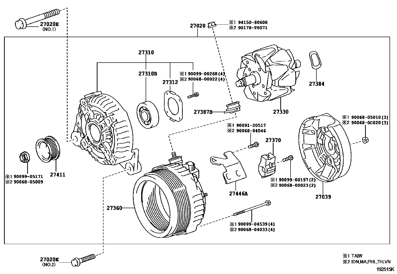 Toyota CAMRY Alternator EPC diagram — 192515K