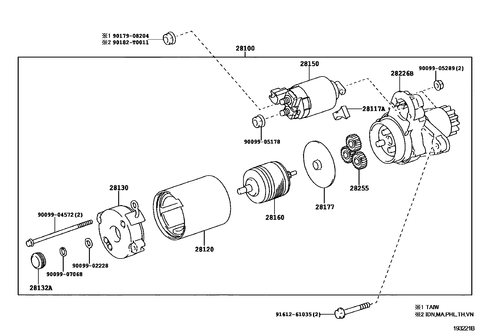 Toyota CAMRY 起动机 EPC diagram — 193221C