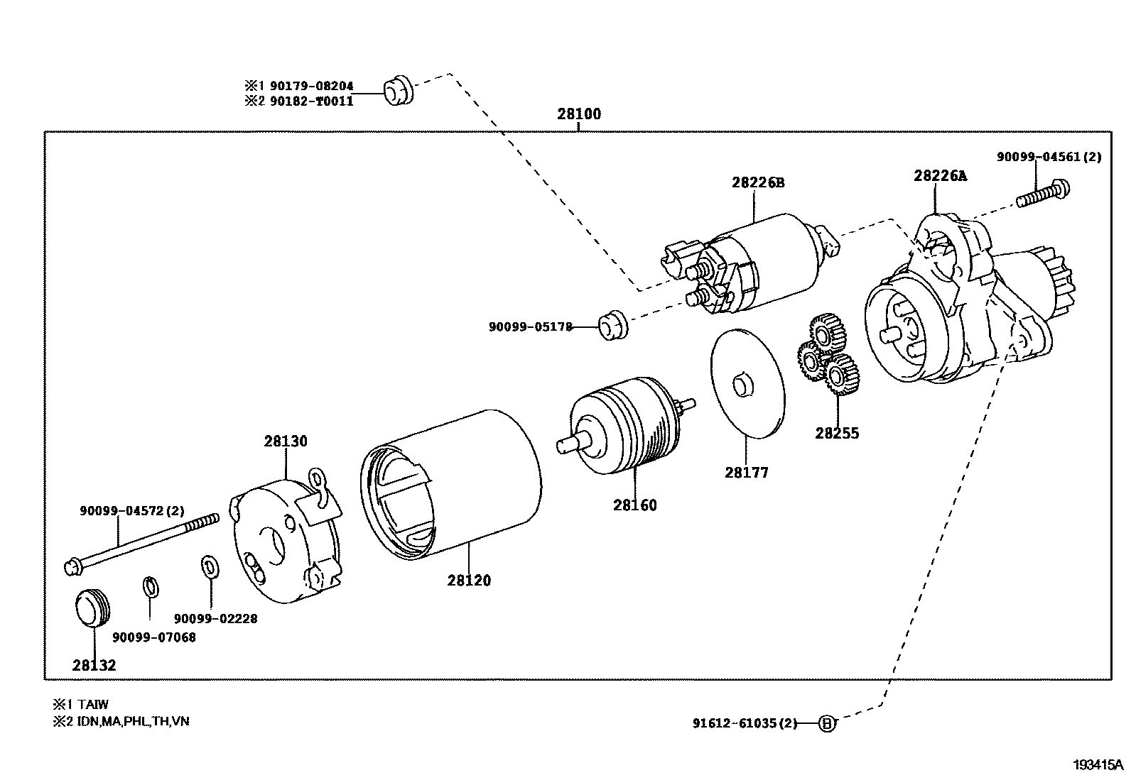 Toyota CAMRY 起动机 EPC diagram — 193415A